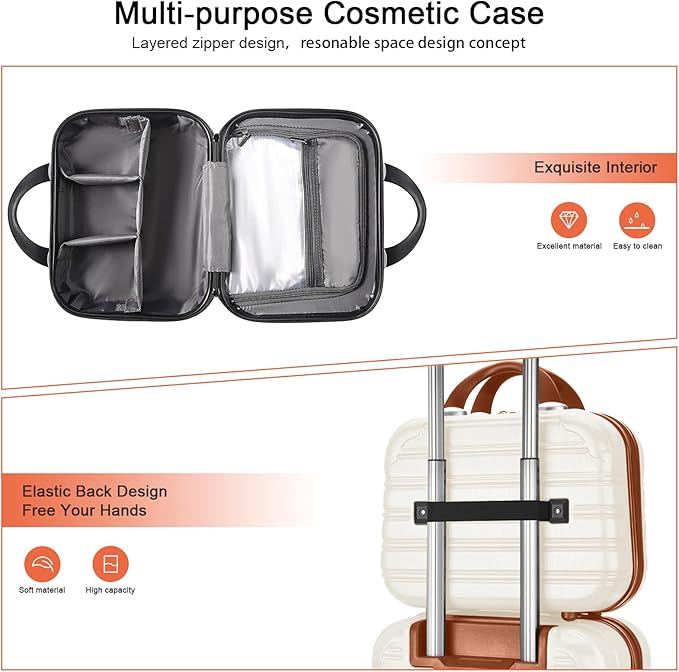 14 Inch Hard Makeup Train Case PC ABS Portable Cosmetic Travel Case Mini Suitcase Organizer for Make up Toiletries Toys Clothes Storage with Handle Elastic Strap