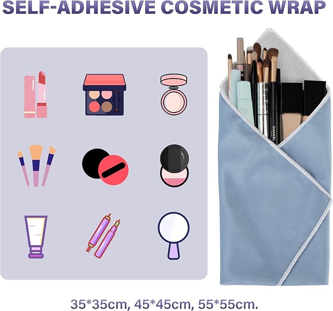 Walking Way Self-Adhesive Magic Cloth Makeup Bag, Magic Pocket Lazy Makeup Bag, Foldable Cosmetic Pouch, Portable Lens Protective Wrap, Stylish Travel Organizer for Beauty, Travel, Gifts & Daily