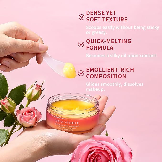 dewyhour Rose Serum Collagen Cleansing Balm - Gentle Melting Makeup Remover & Pore Cleanser, Hydrating Facial Cleanser for All Skin Types | Vegan Korean Skincare 2.46oz