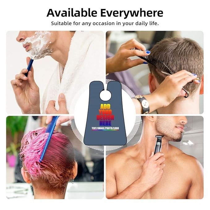 Custom Beard Apron for Men Personalized Gift with Name Image Picture Text Beard Shave Cape Customized Beard Trimming Catcher Bib for Bathroom Indigo Blue