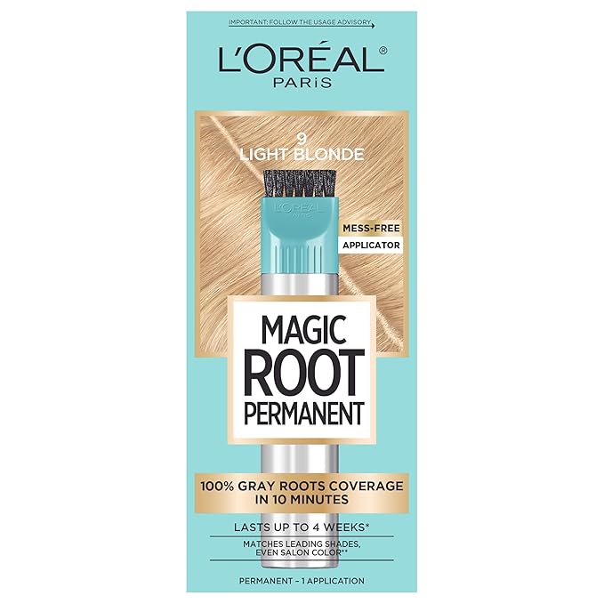 L'Oreal Paris Magic Root Rescue 10 Minute Root Hair Coloring Kit, Permanent Hair Color with Quick Precision Applicator, 100 percent Gray Coverage, 9 Light Blonde, 1 kit (Packaging May Vary)