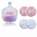 5 Pieces Large Body Powder Puff and Powder Container, Crystal Case for Dust Puff, Powder applicator with Box for Face and Body (Glitter, Crown)