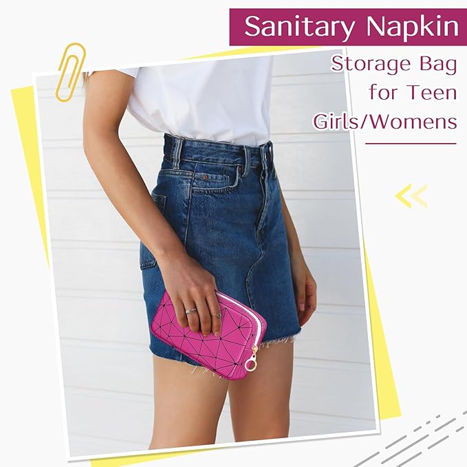 Period Bag for Teen Girls, Leather Sanitary Napkin Storage Bag, Portable Menstrual Pad Bag Period Pads Pouch, Small Make Up Bags
