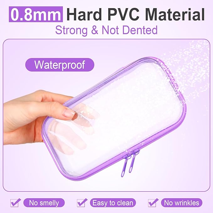 Sanwuta 10 Pcs Hard Zipper Case Clear Hard Pouches Plastic Zipper Pencil Box Toy Storage Bins Portable Plastic Container for Travel Toiletry Office Cosmetic Block Puzzle Organizer(S,Macaron Color)