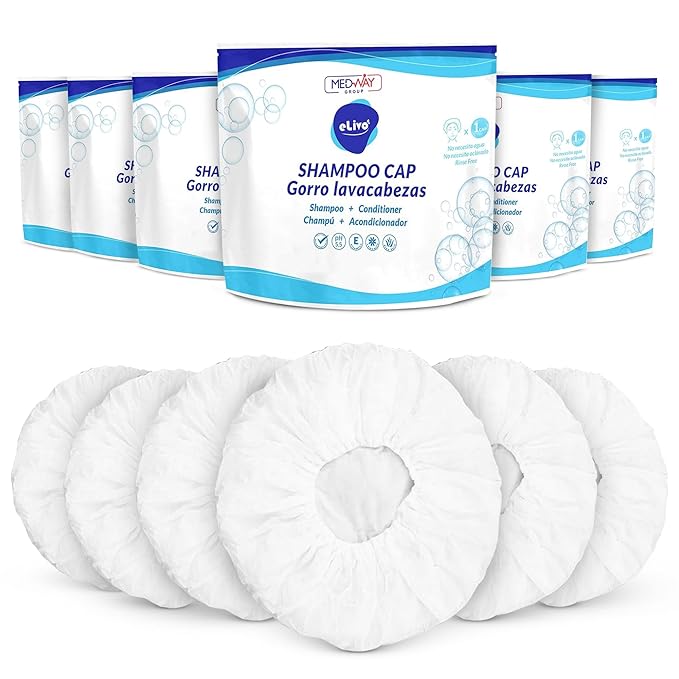 Gentle No Rinse Shampoo Caps - Fabric Hair Washing Cap w/Conditioner & More - Natural PH-balanced Waterless Bath for all Hair Types - Shampoo Caps for Elderly for Travel & Much More (6 Pack)