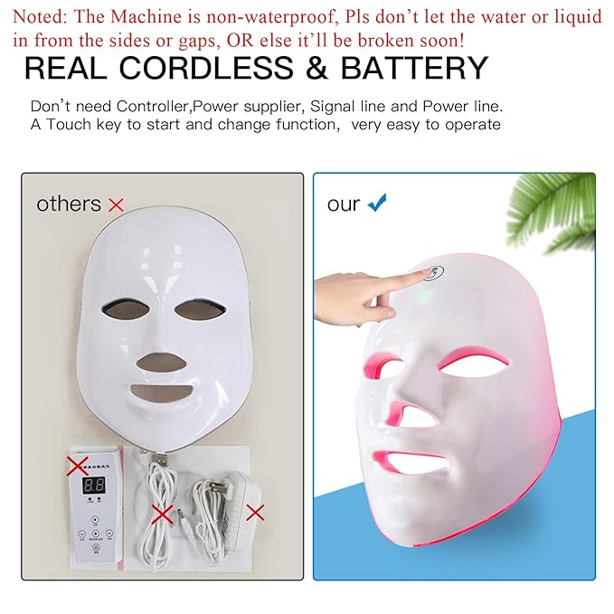 LED Face Mask Light Therapy, 7+1 Modes Portable Red Light Therapy for Face, Rechargeable, Blue & Red Light Mask, LED Facial Skin Care Mask At Home & Travel