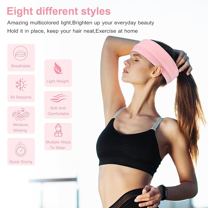 Headbands for Women, 8pcs Stretchy Non Slip Soft Cotton Cloth Hair Bands for Sports, Workout, Yoga and Running