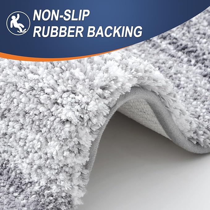 OLANLY Bathroom Rug Set 2 Piece, Soft Absorbent Microfiber Bath Mats and U-Shaped Contour Toilet Rug, Non-Slip, Machine Wash Dry, Plush Shaggy Bath Mats for Bathroom (30"x20"+24"x20", Light Grey)