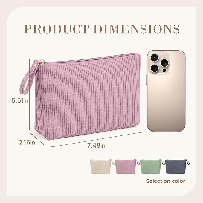 MAGEFY Small Makeup Bag, Corduroy Small Pouches for Purse Cosmetic Bag Makeup Pouches for Key Pocket Lipstick Bag Card Holder Data Cable Organizer(Pink,Small)
