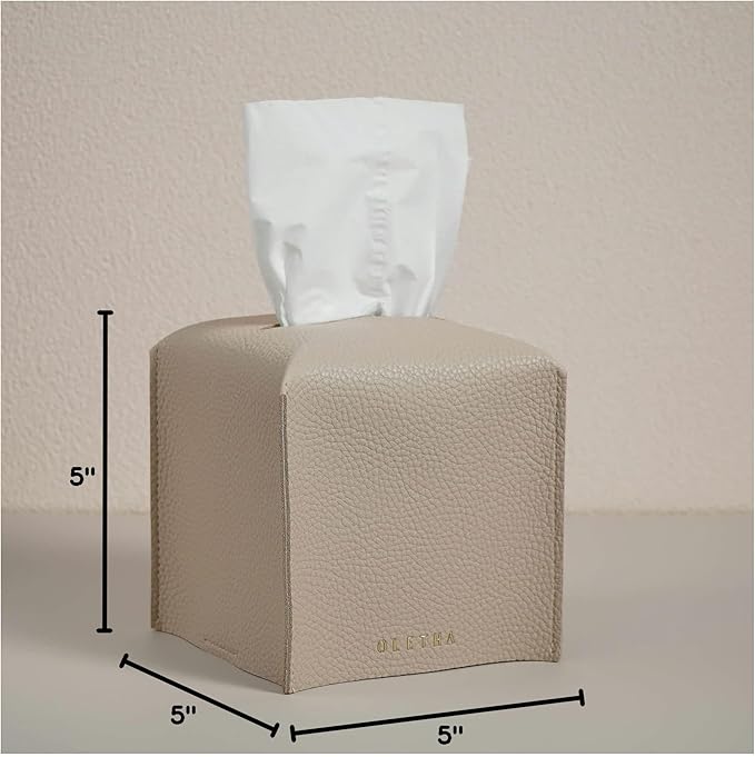 OLETHA Square Tissue Box Cover - Aesthetic Desk Decor for Room, Home & Office - Tissues Cube Boxes Holder - Light Taupe, Set of 2