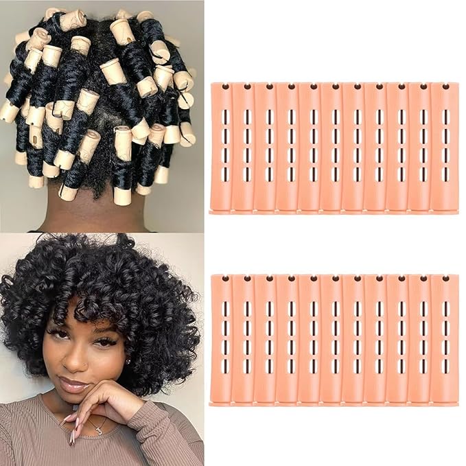 20Pcs Perm Rods Set for Natural, Long, and Short Hair - Plastic Cold Wave Rods for Women's Hair Curling and DIY Hairdressing(Beige)