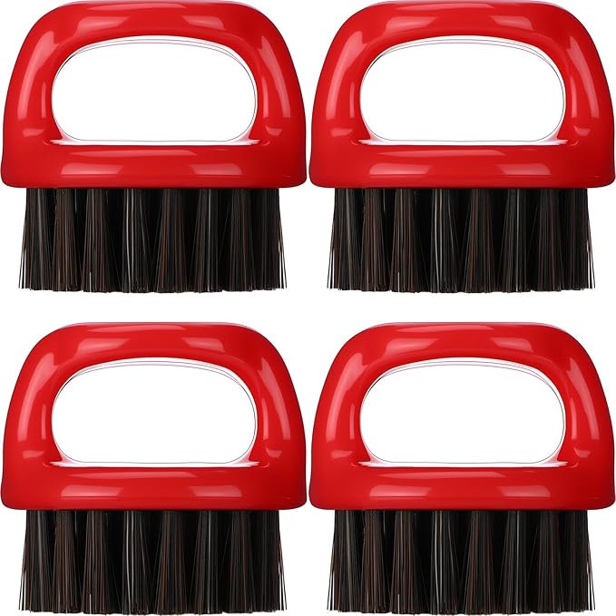 4 Pcs Knuckle Brush for Men Barber Brush, Fade Brushes, Face and Neck Brushes, Mustache and Hair Supplies, Essential Barber Tool for Professional Barbering and Grooming Services(Red)