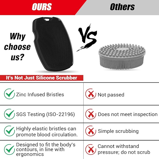 Silicone Body Scrubber - Zinc Infused-Highly Elastic Bristles Exfoliating Body Scrubber for Shower Body,Cellulite Reduction,Blood Circulation- Black