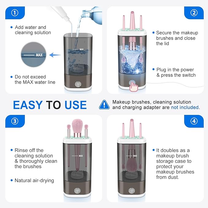 Electric Makeup Brush Cleaner Machine With Makeup Brush Holder Portable, Automatic Cleaner for Makeup Brushes and Sponges (Black)