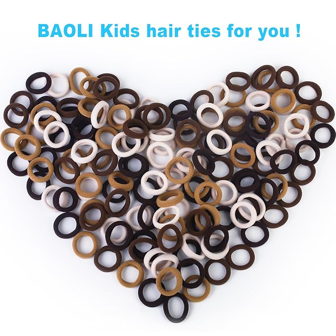 200PCS Girls Hair Ties for Toddler, Mini Kids Hair Ties for Baby Girl No Damage, Soft Small Hair Bands, Cotton Elastic Toddler Ponytail Holders No Pull, 1 Inch in Diameter, Brown, by BAOLI