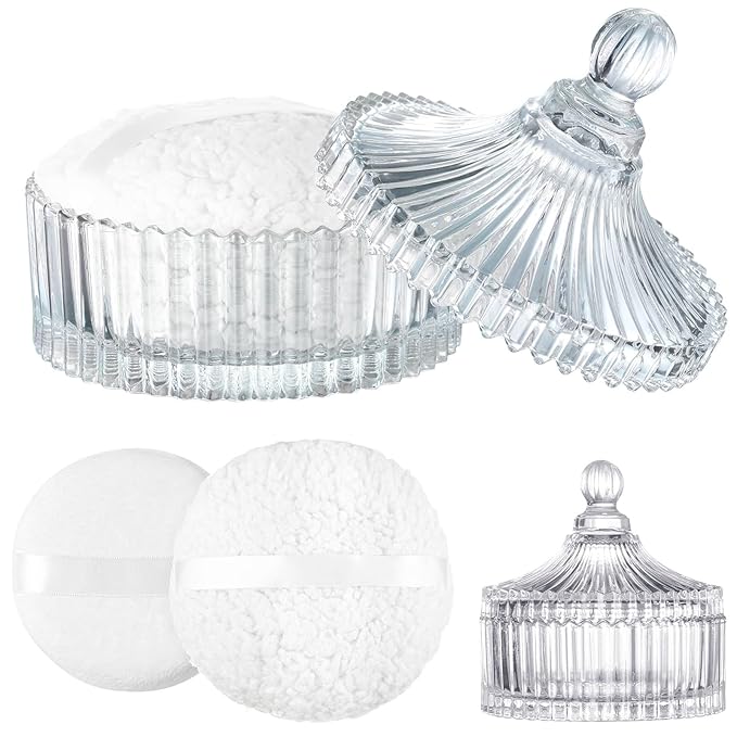 3 Pieces Extra Large Body Powder Puff and Container 6 Inch White Oversize Dust Powder Puff for Baby Women Dusting Powder