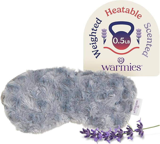 warmies Microwavable Eye Mask for Warmth & Comfort - Heating & Cooling Compress for Calming Relaxation - Weighted & Heated Eye Mask with Scented Lavender for Sleeping - Curly Gray