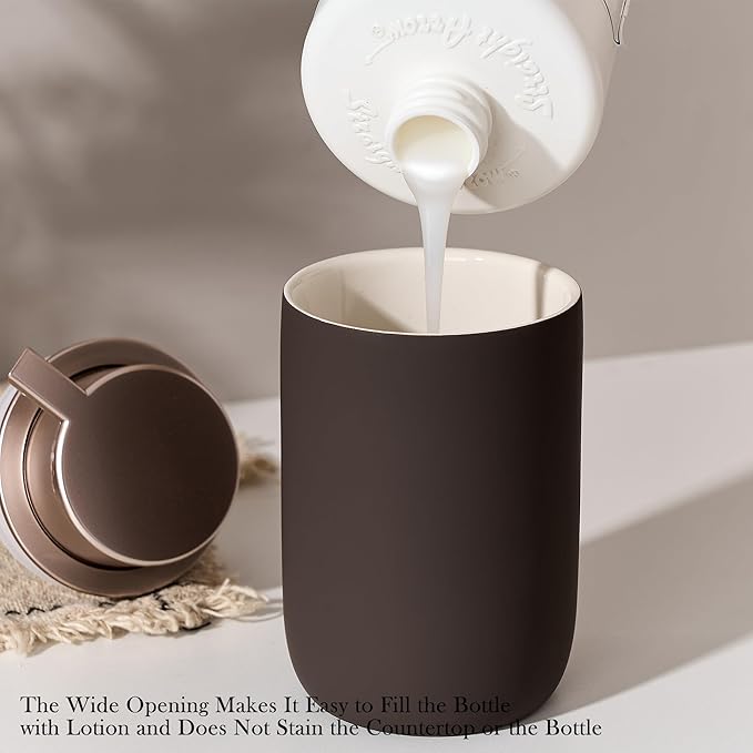 Foaming Soap Dispenser with Plastic Pump,12oz Foam Dispenser Bathroom,Kitchen Foam Soap Dispenser,Brown Hand Soap Bottle(Rubber Paint& Ceramic)