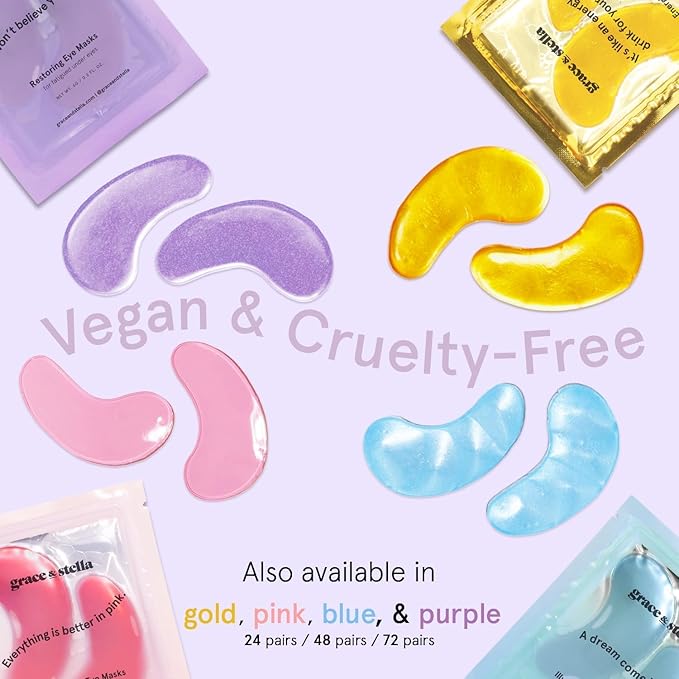 grace & stella Retinol Under Eye Patches for Puffy Eyes and Dark Circles, Restoring Gel Under Eye Masks with Hyaluronic Acid - Vegan Cruelty-Free Skincare - Gifts for Girlfriend (Purple, 6 Pairs)