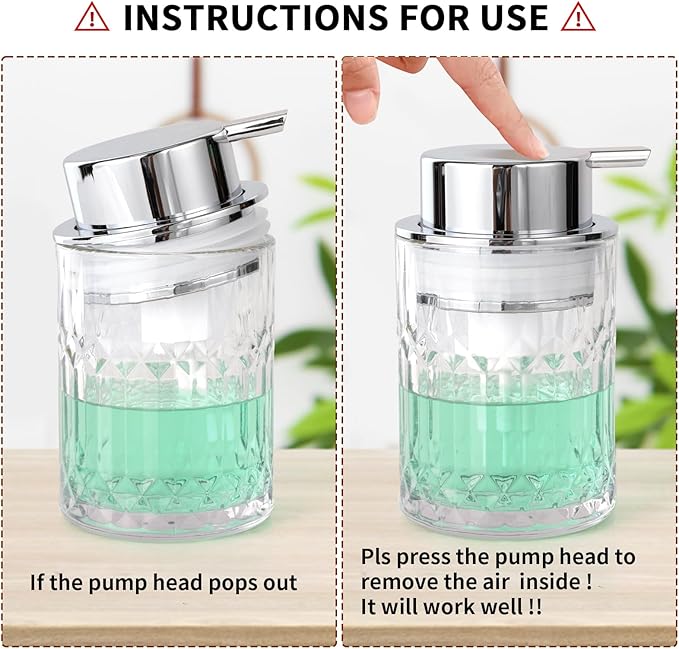 Bathroom Glass Soap Dispenser with Durable Rust-Proof Plastic Liquid Pump (Can't Foam) Hand Lotion Dispenser Antislip Shampoo Kitchen 10oz