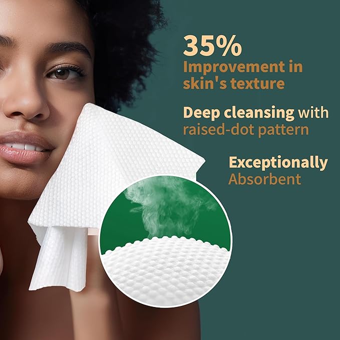Ourmed Life Face Towels, 12"×12" Tear-Off Disposable Biodegradable Facial Towels for Sensitive Skin, Lint- free Face Wipes for Washing Face, Skincare and Makeup Removal, Dry Wipes, (60 Ct, 1 Pack)