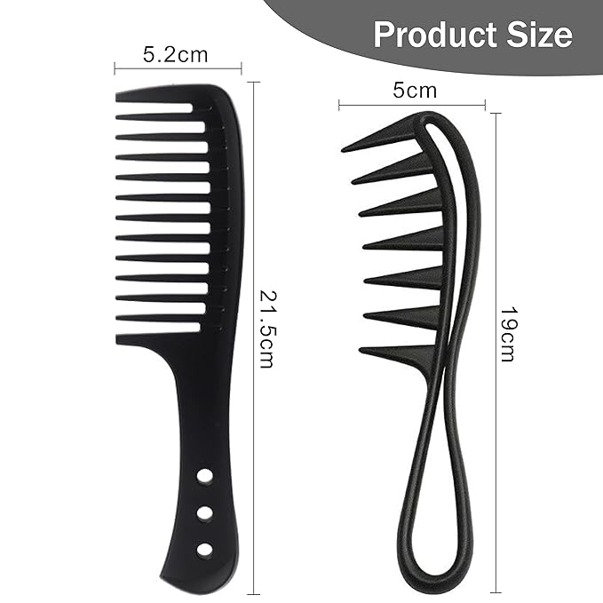 2 Pcs Wide Tooth Comb, Large Tooth Curl Comb Shark Teeth Hair Hairstyle Tool for Curly Wet Wavy Thick Hair Wigs Barber Salon, Women Men