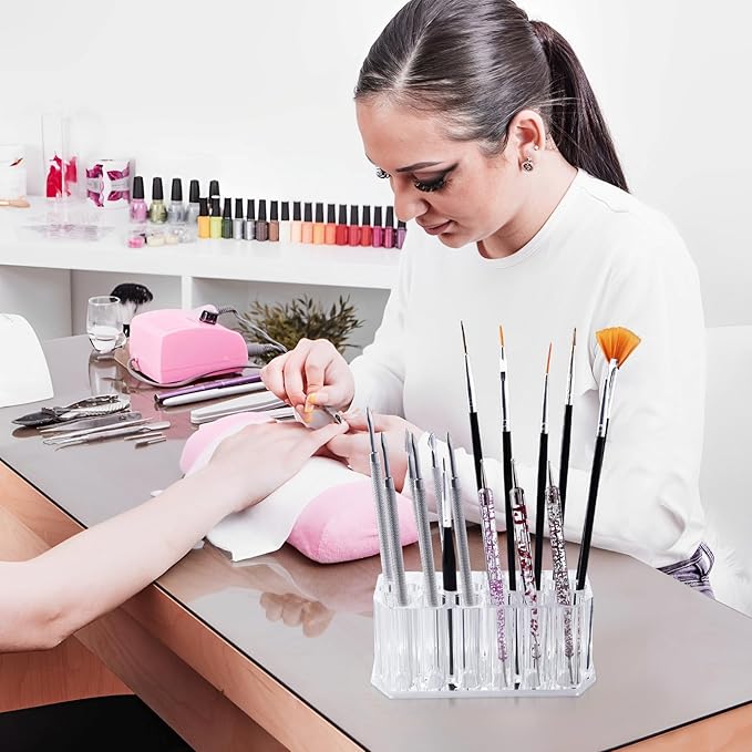 Nail Art Tool Organizer, nail brush holder, nail technician gifts, Storage for Storing Pro Beauty Finger Nailcare Art Kit Tools Makeup Display Case Refillable Container Holder Organization