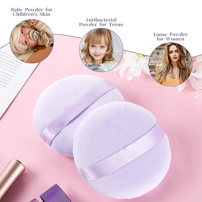 3 Pcs Large Body Powder Puff, 5 Inch Soft Velour Dusting Powder Puff, Washable Reusable for Face Cleaning, Makeup & Loose, Bath Powders, Foundation Blending