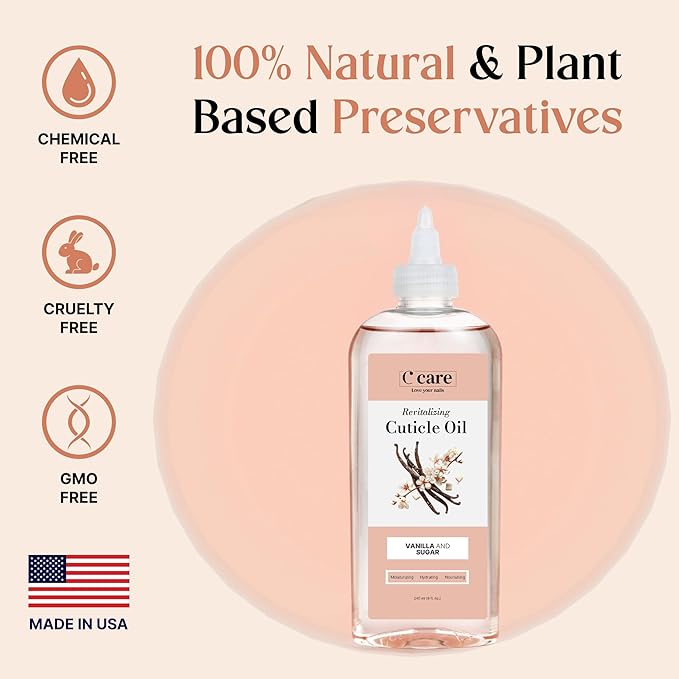 C CARE Vanilla & Sugar cuticle oil For Nails - Repairs Cuticles Overnight - Moisturizes and Strengthens Nails and Cuticles - 8 oz