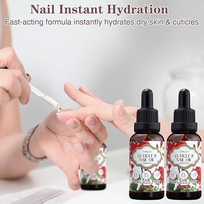 3 PCS Geranium Cuticle Oil for Nails Care, Healthier-Looking Nails, Soften Cuticles, Strengthen Nails, Hydrating Hand Oil