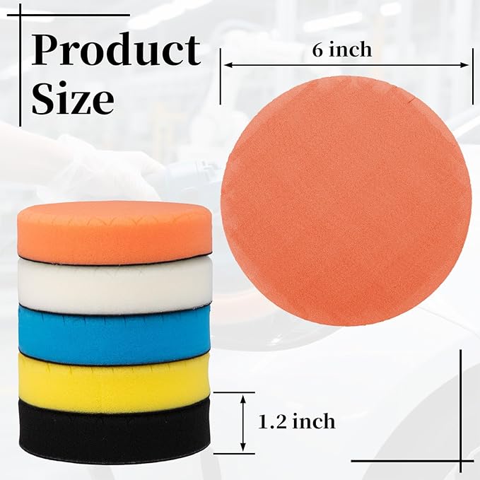 5 PCS 6 Inch Buffing Polishing Pads, Cutting Pads for Polisher, Body Repair Buffing Sponge Pad Kit for 6 Inch Backing Plate, for Car Buffer Compounding, Polishing and Waxing