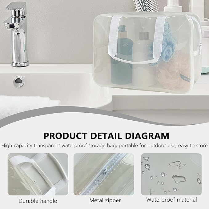 PVC Clear Pure Color Transparent Large Zipper Cosmetic Pouch Travel Makeup Cosmetic Bag with Handle for Travel Bathroom Toiletry Organizer (A23014-101-44)