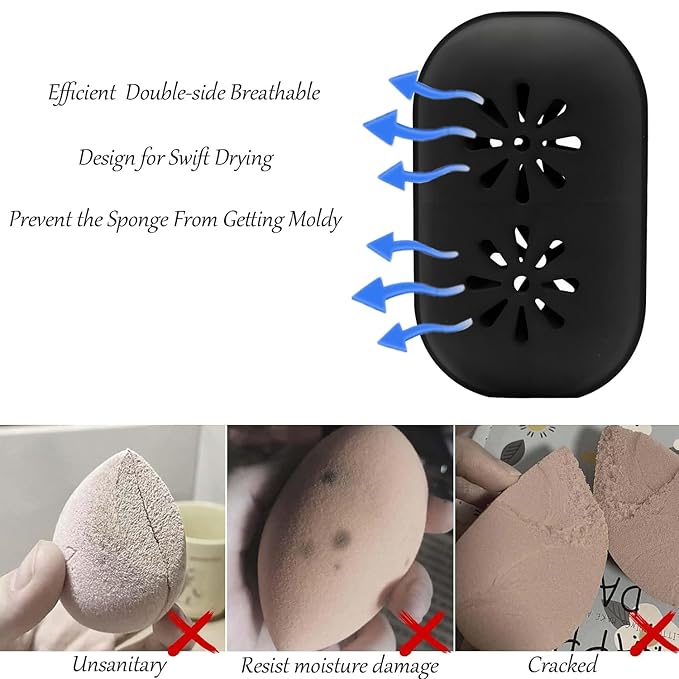 Eatra Large 2 in 1 Makeup Sponge Holder,Travel Make Up Sponges Organizer,Silicone Quick Drying Make Up Sponge Case, With Bonus Blender Sponges,Suitable for Business or Travel (Black)