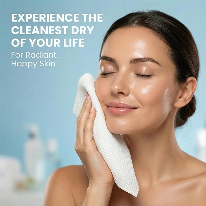 Disposable Face Towels XL 10x12-100% Viscose Eucalyptus Biodegradable Clean Facial Towels, 50 count - Ultra Soft & Lint-Free Towelettes for Acne-Prone & Sensitive Skin, Makeup Remover Dry Wipes
