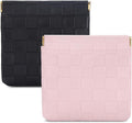 Sightor 2PCS Small Makeup Bag for Purse, Mini Cosmetic Bag Waterproof Pouch for Women, Checkered Purse Self-closing Coin Lipstick Small Leather Cosmetic Pouch (Black, Pink)
