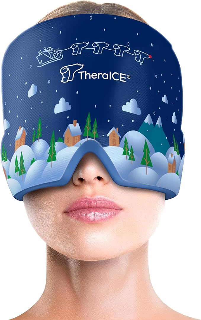 TheraICE Migraine Relief Cap | Soothing Headache Hat Ice Pack Mask | Face Cold Compress Cooling Gel Head Wrap Products for her Sinus Tension Stress Hangover & Puffy Eyes | Great Birthday Gift for Mom