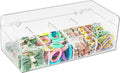 JessLab Hair Accessories Organizer for Girls, Acrylic Hair Bow Tie Clip Scrunchie Holder with Dividers, Clear Stackable Storage Box for Bathroom, Bedroom, Vanity Countertop, 4 Compartment