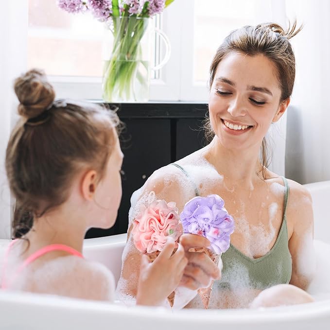 4 Pcs Ice Cream Bath Loofah Sponge Cartoon Body Scrubber Loofah Soft Mesh Exfoliating Bath Scrubber Shower Ball for Shower Sponge Gifts Exchange Birthday Party