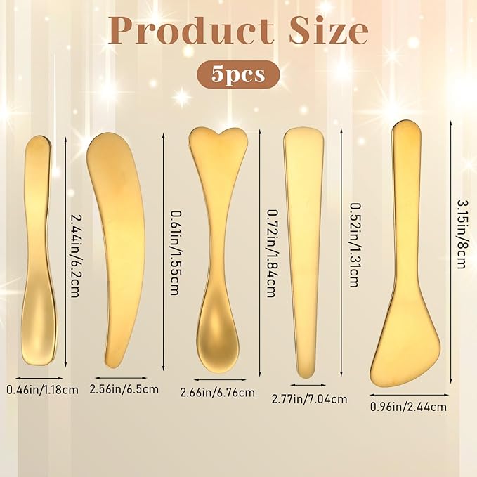 Mini Cosmetic Spatula 5 Pcs Metal Makeup Spatula Stainless Steel Cosmetic Spoon Beauty Spatulas Reusable Mask Facial Applicator Scoop Skincare Tools for Mixing Sampling Cream Mask Lotions Moisturizers