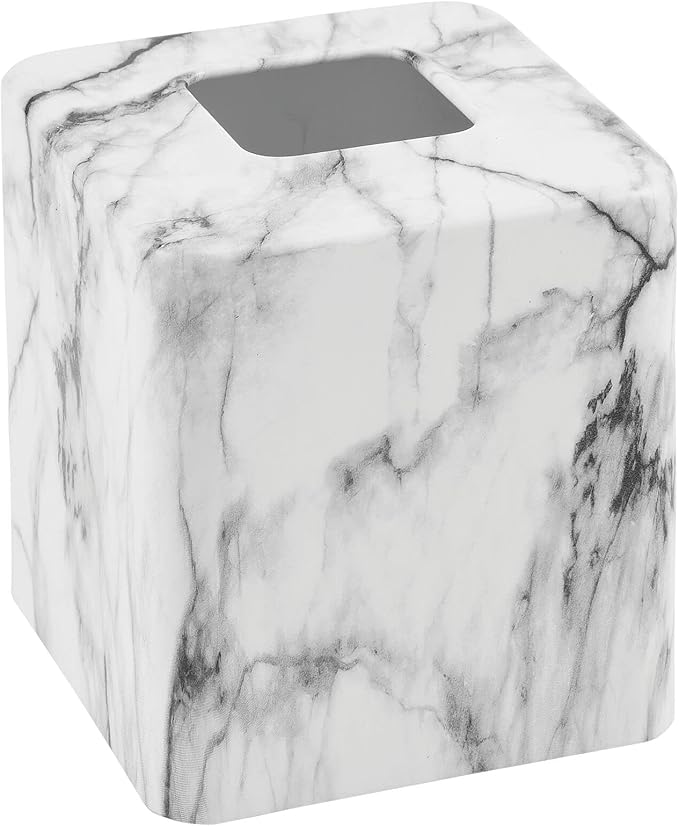 mDesign Metal Square Tissue Box Cover, Modern Facial Paper Holder - Accessories for Bathroom Vanity Countertop, Bedroom Dresser, Night Stand, Desk, Office and End Table - Unity Collection - Marble