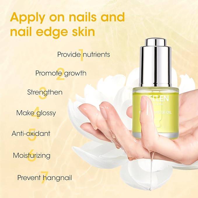 GELLEN Nail Growth Oil, Nail Cuticle Oil for Growth and Strength, Vitamin E Natural Keratin Cuticle Nails Treatment for Hydrating, Nourishing, Strengthening, Repairing, 0.68 Oz