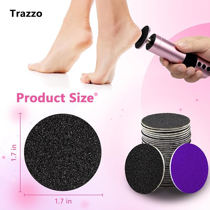 Trazzo 80/120/180 Grit Replacement Sanding Discs for Electric Foot File - Color-Coded Refill Sandpaper Pads for Callus Remover, Fits Most Round Foot Grinders (60PCS)