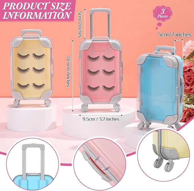 Honeydak 3 Pcs Mini Plastic Suitcase False Eyelashes Tray Luggage Trolley Candy Box Clear Suitcase Packaging Case Party Favor Box for Party Wedding Family Vacation Jewelry Cosmetic Hairpins Storage