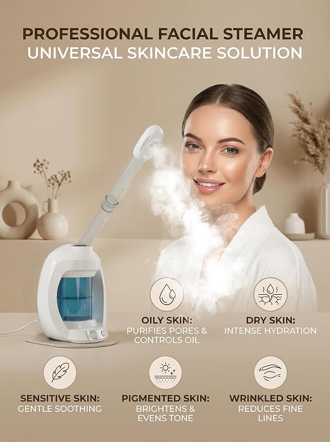 Facial Steamer, Face Steamer for Esthetician and Nano Ionic Portable Ozone Hair Steamer, Professional Facial Steamer for Home Facial Spa(White)