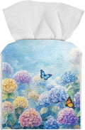 Butterflies Tissue Box Holder Stylish Waterproof PU Leather Square Tissue Box Cover with Metal Button Napkin Holder for Home Office Car Automotive Decor