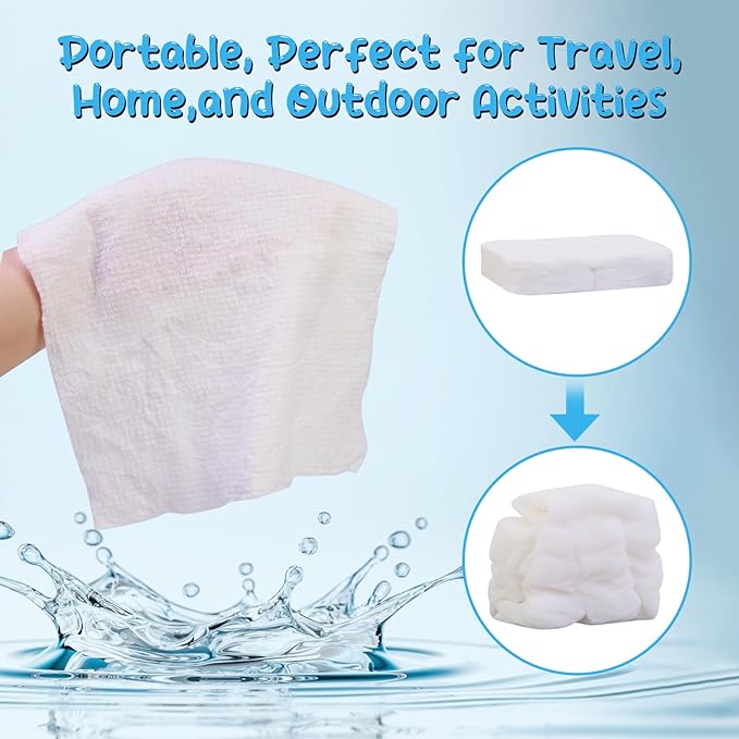 Premium Compressed Towels (50 Pack)-9.4" x 11.8", Portable Cotton Coin Tissues, Disposable Washcloths, Face Towels for Travel, Beauty, Camping, Hiking, Outdoor Activities
