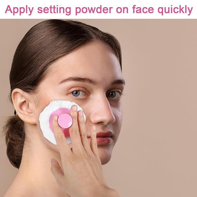 2 Pcs Fluffy Powder Puff Large Body Cosmetic Face Loose Powder Applicator Handle Foundation Puff Pad Washable Beauty Application Tool for Women Sensitive Skin(Pink)
