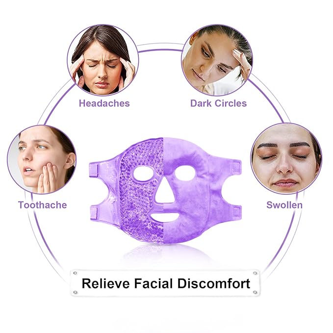 Reusable Ice Face Mask Set - Hot & Cold Therapy for Migraine, Wisdom Tooth Pain, Puffiness Relief with 2 Silicone Covers, Cooling Gel Pad for Swelling