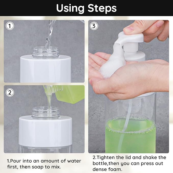 Segbeauty Foaming Soap Dispenser, 4 Packs 16.9oz Clear Plastic Foaming Pump Bottle Containers, 500ml Empty Refillable Foam Hand Soap Lotion Dispenser Set with Waterproof Labels for Bathroom Kitchen