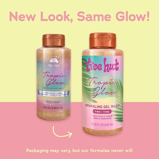Tree Hut Tropic Glow Sparkling Gel Wash, Moisturizing & Hydrating Body Wash with Shea Butter, Warm Scent, Soft & Radiant Skin, 18 fl oz